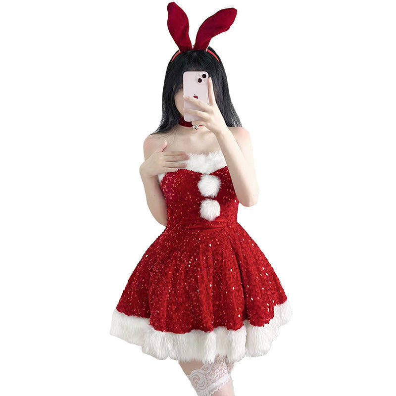 Christmas Costume Set Sequin Corset Adult Party Wear