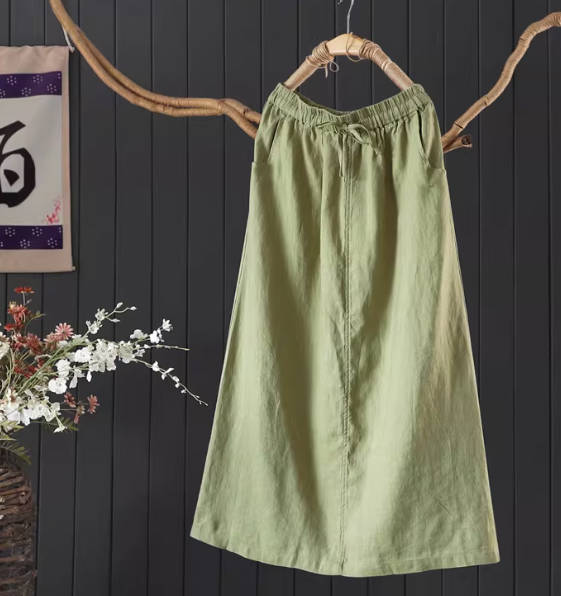 Casual Solid Color Linen Lazy Half Loose Half Skirt