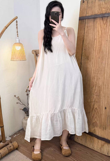 Spring Cotton Ramie Patchwork Colorful Sleeveless Casual Dress