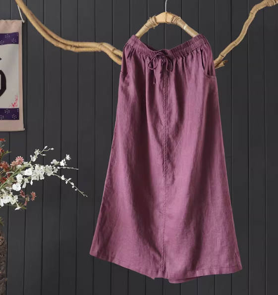 Casual Solid Color Linen Lazy Half Loose Half Skirt