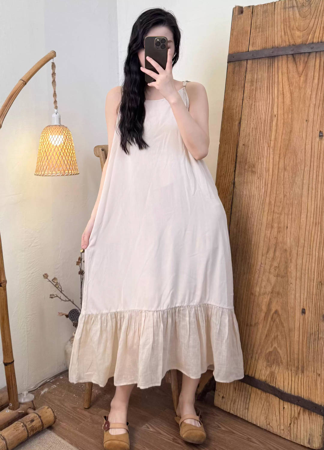 Spring Cotton Ramie Patchwork Colorful Sleeveless Casual Dress
