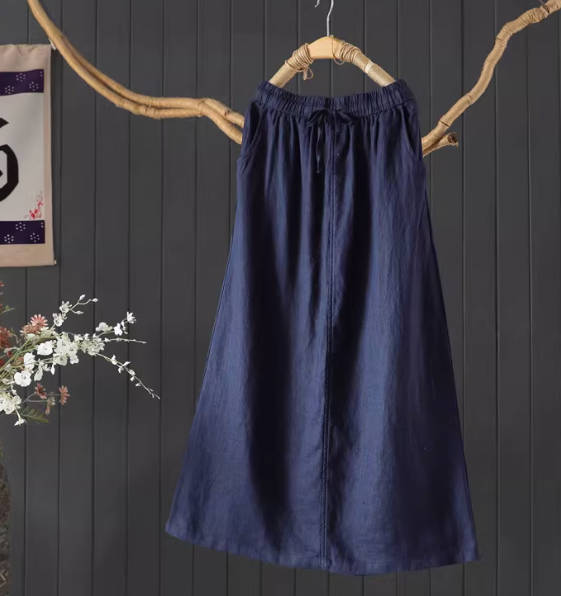 Casual Solid Color Linen Lazy Half Loose Half Skirt