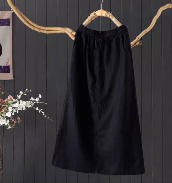 Casual Solid Color Linen Lazy Half Loose Half Skirt