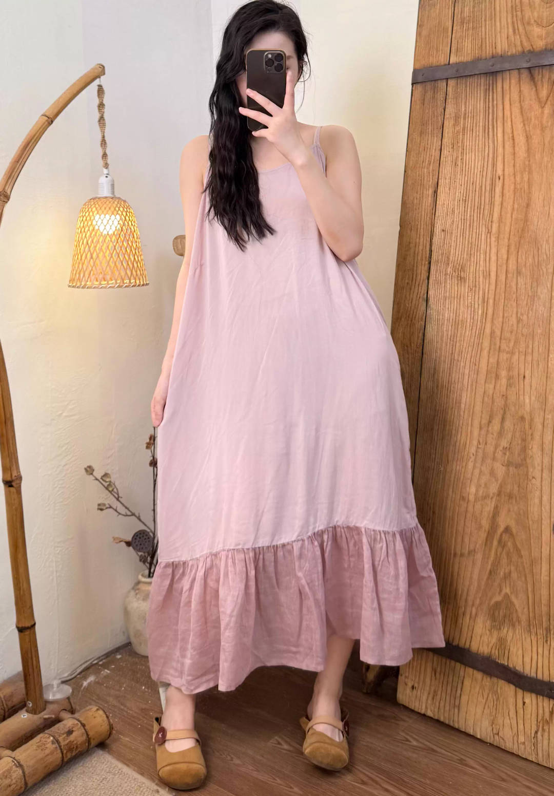 Spring Cotton Ramie Patchwork Colorful Sleeveless Casual Dress