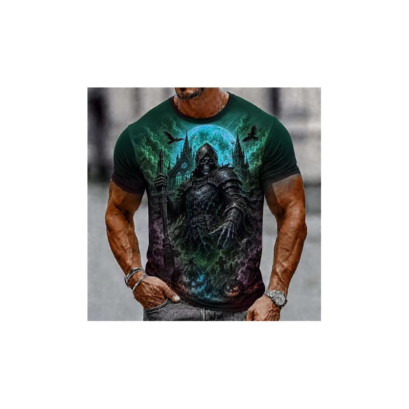 Men's Halloween T-Shirt Graveyard Scarecrow Pumpkin Print