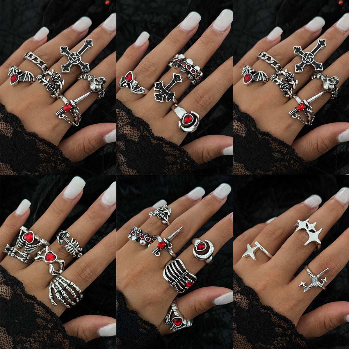 Dark Skull Heart Open Ring Halloween Star Sword Hand Jewelry