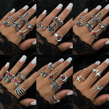 Dark Skull Heart Open Ring Halloween Star Sword Hand Jewelry
