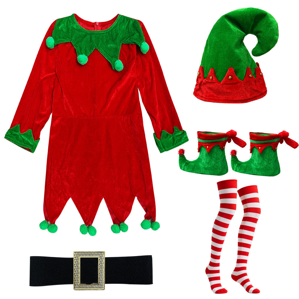 Christmas Clown Costume For Kids Green Elf Halloween