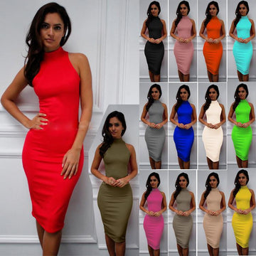 SIMPLE SLEEVELESS STRETCH FASHION PARTY DRESS