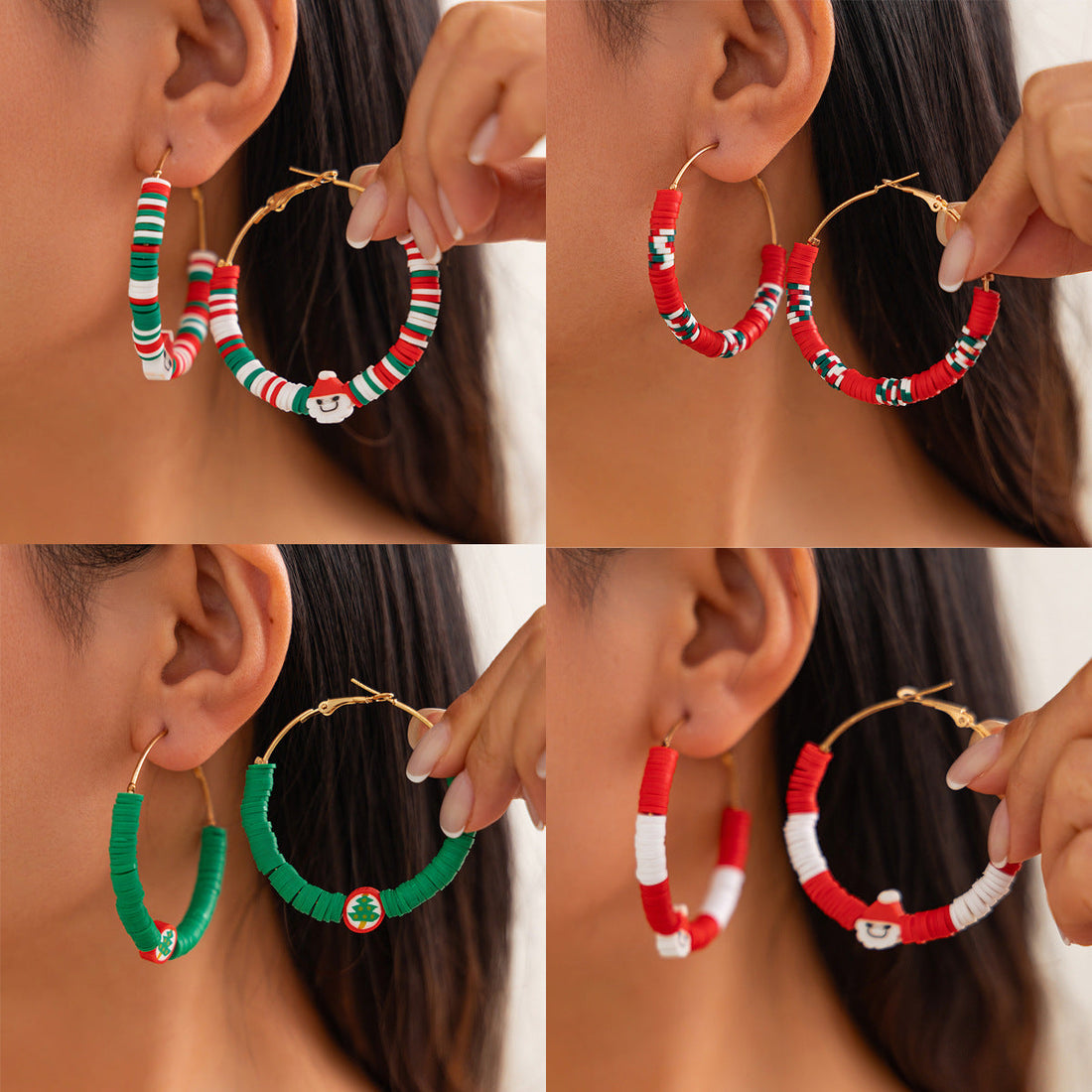 Christmas Colorful Polymer Clay Earrings Set Hand-Painted