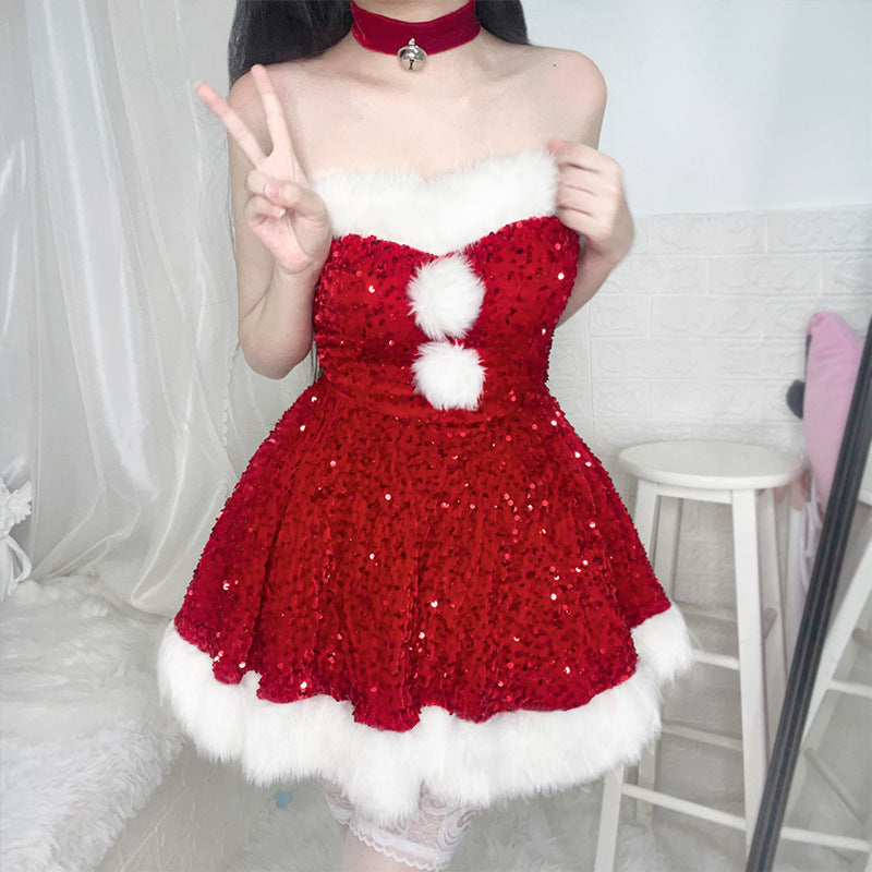 Christmas Costume Set Sequin Corset Adult Party Wear