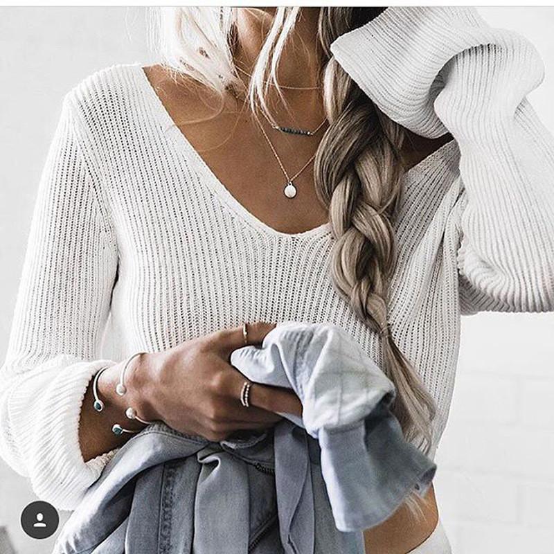 FASHION WHITE LONG SLEEVE CROP TOP SWEATER