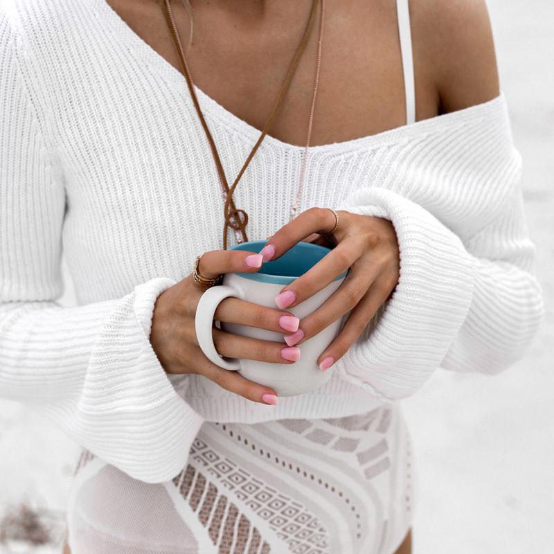 FASHION WHITE LONG SLEEVE CROP TOP SWEATER