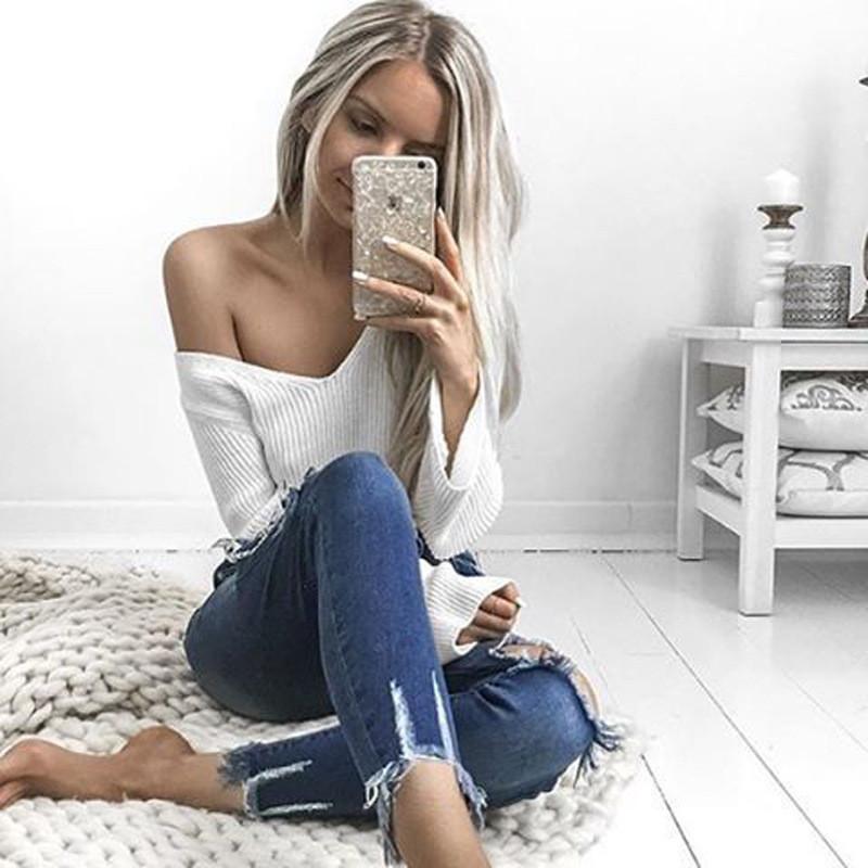 FASHION WHITE LONG SLEEVE CROP TOP SWEATER
