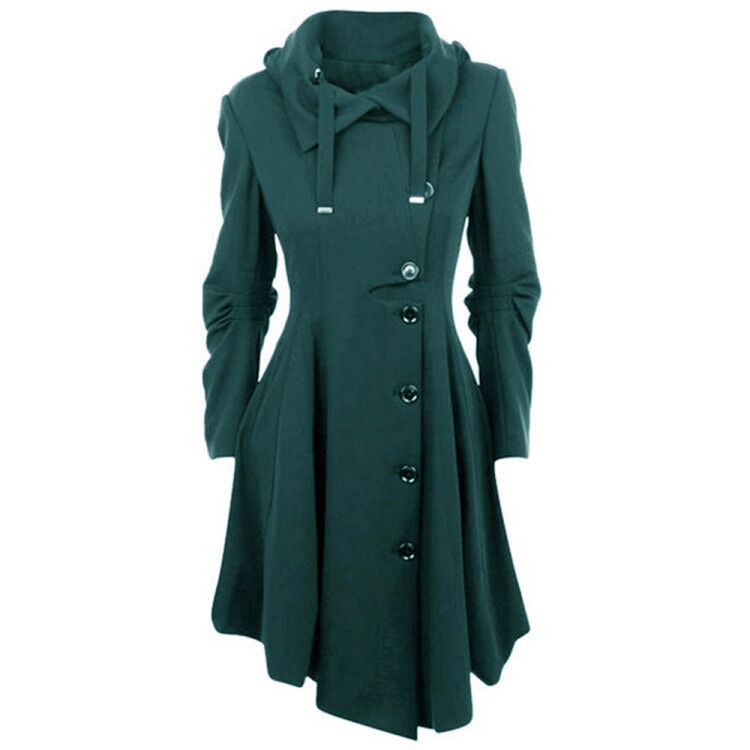 PLUS SIZE ASYMMETRIC TURN DOWN COLLAR BUTTON COAT OVERCOAT
