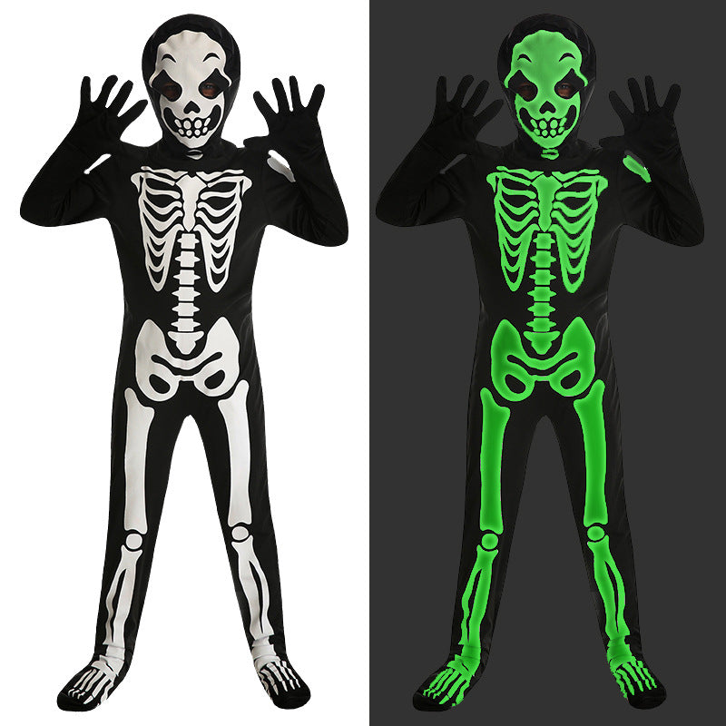 Halloween Kids Skeleton Costume White Full Body Party Outfit