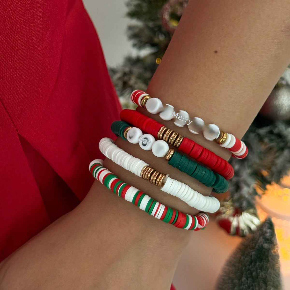 Christmas Colorful Beaded Bracelet Letter Elastic
