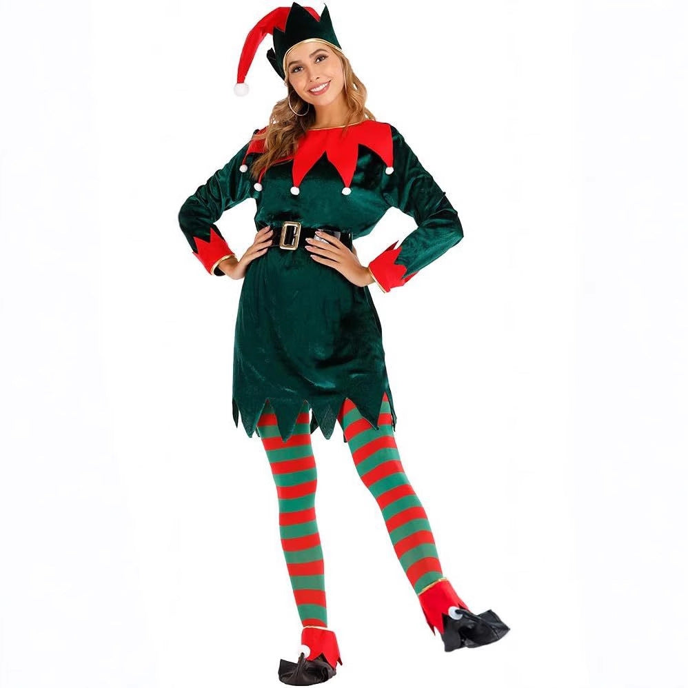 Christmas Children's Elf Costume Green Clown Outfit For Boys Girls