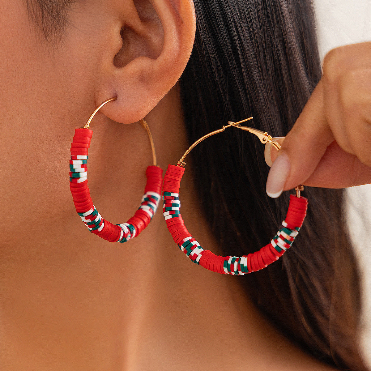 Christmas Colorful Polymer Clay Earrings Set Hand-Painted