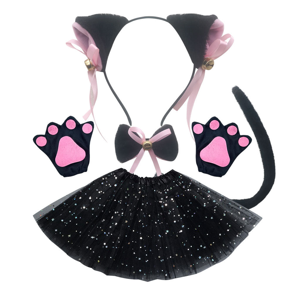 Halloween Black Cat Ears Headband With Bell Costume