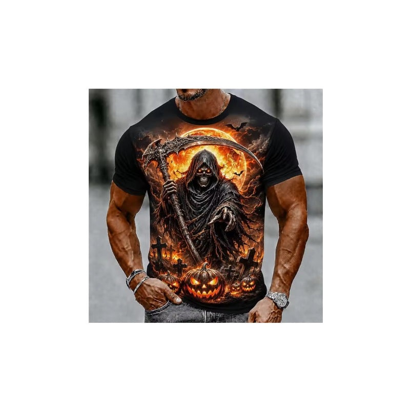 Men's Halloween T-Shirt Graveyard Scarecrow Pumpkin Print