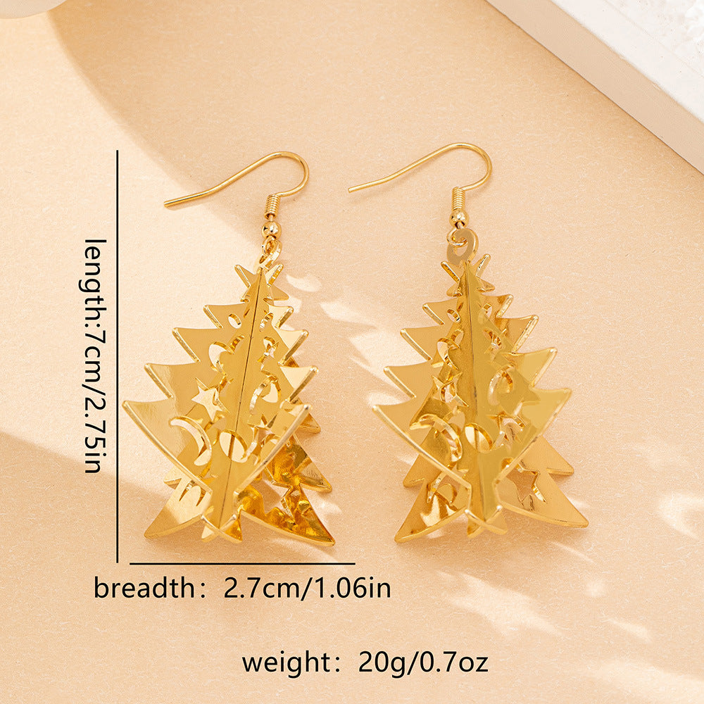 3D Hollow Star Moon Christmas Tree Earrings For Women