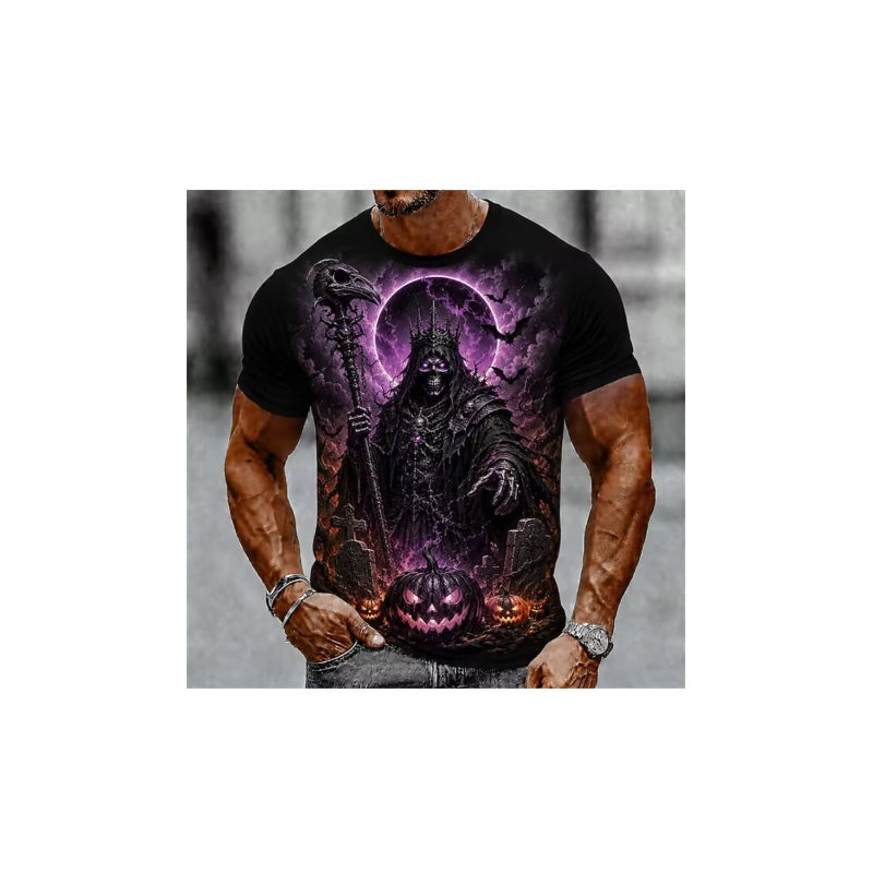 Men's Halloween T-Shirt Graveyard Scarecrow Pumpkin Print