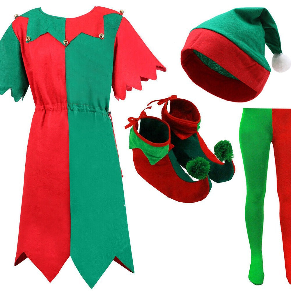 Christmas Children's Elf Costume Green Clown Outfit For Boys Girls