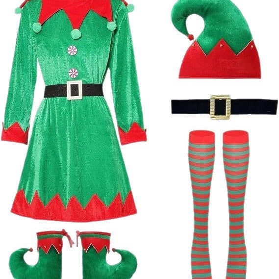 Christmas Elf Costume Green Velvet Dress