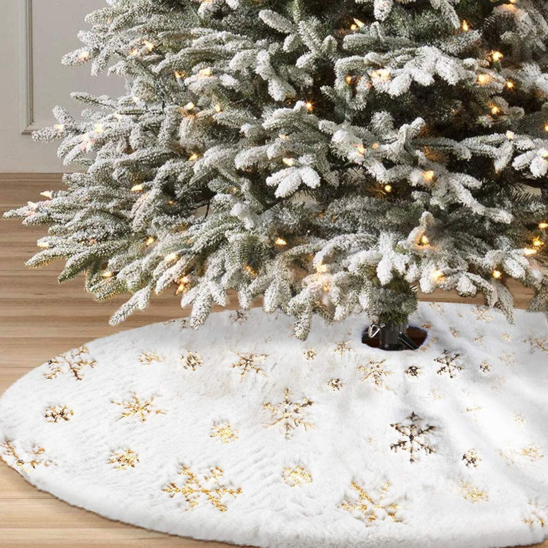 122Cm White Fluffy Beaded Snowflake Christmas Tree Skirt