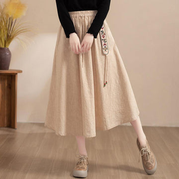 Women Winter Stylish Embroidered Fleece-Lined High-Waist Skirt