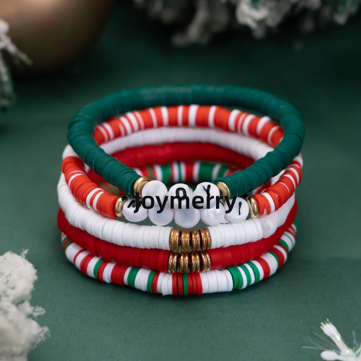 Christmas Colorful Beaded Bracelet Letter Elastic