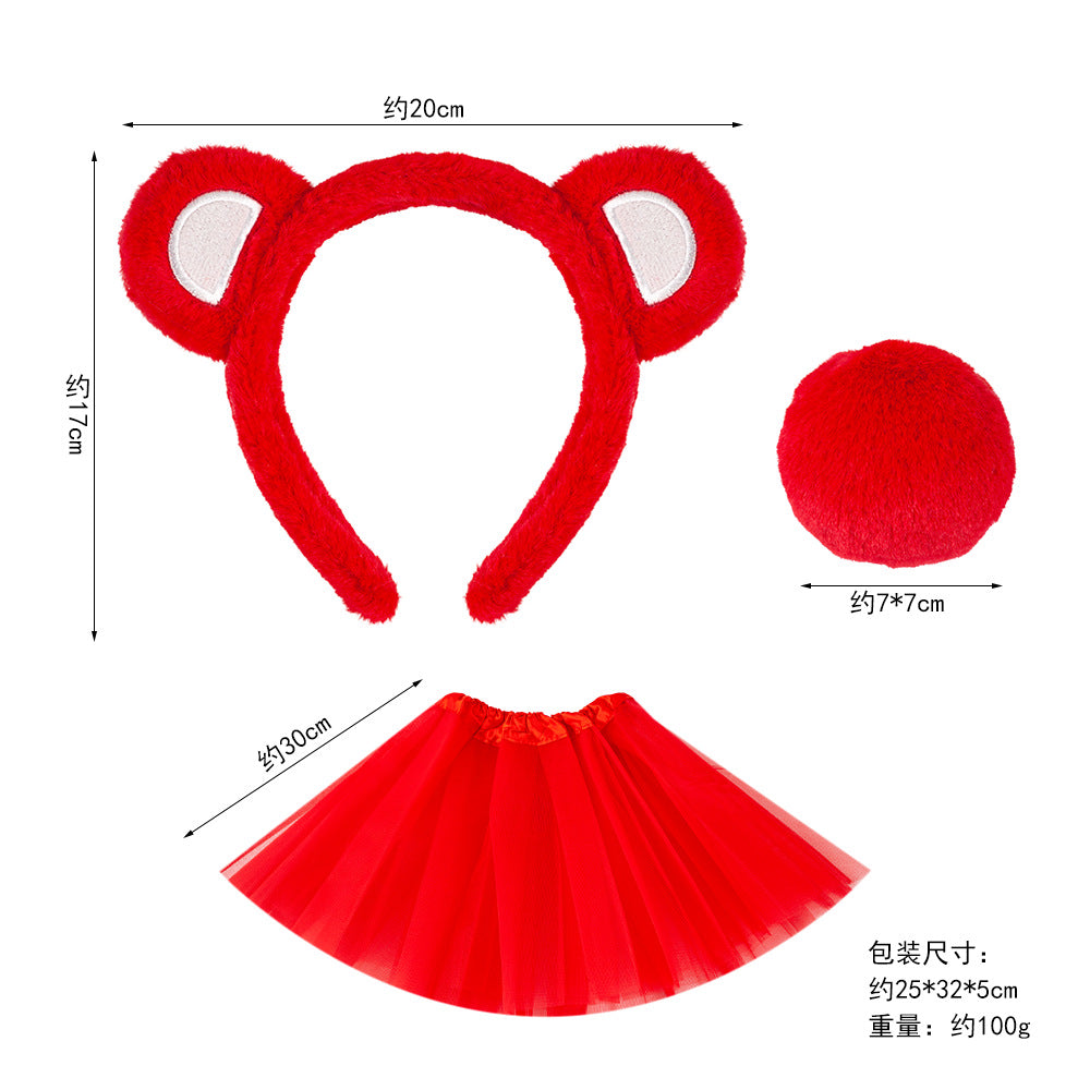 5pcs/Set Halloween Animal Headband Bear Ears Strawberry Bear Plush Nose Set