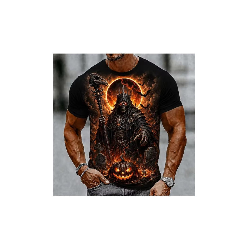Men's Halloween T-Shirt Graveyard Scarecrow Pumpkin Print