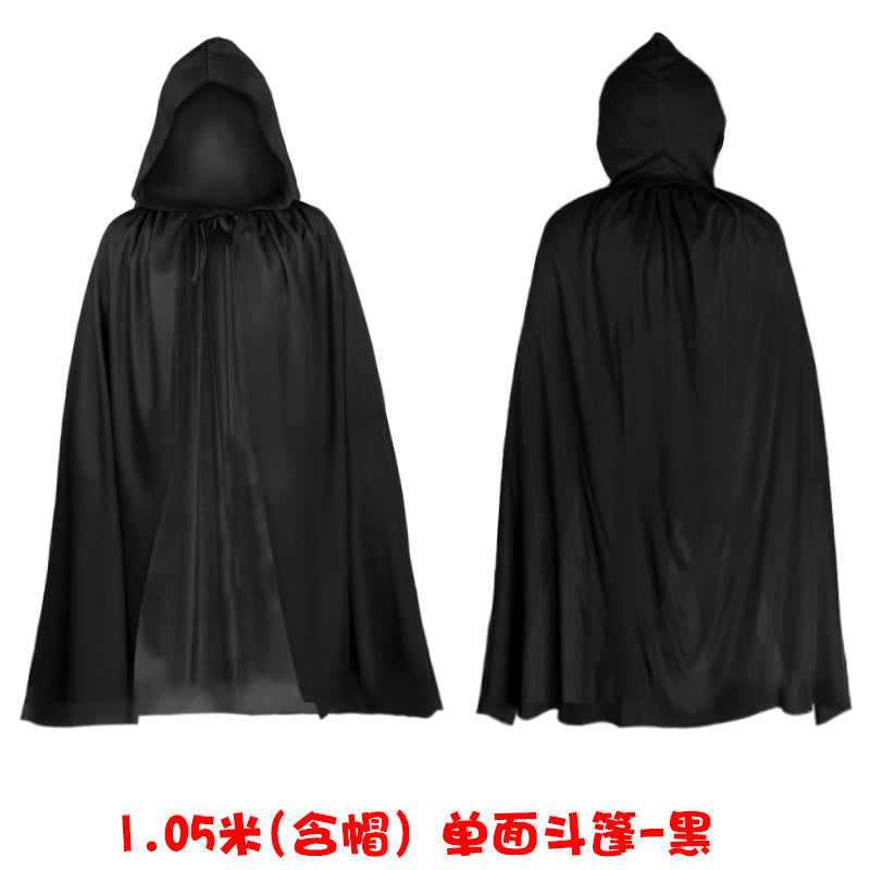 Adult Halloween Cloak Black Red Single-Sided Devil Reaper Pirate Witch Cape