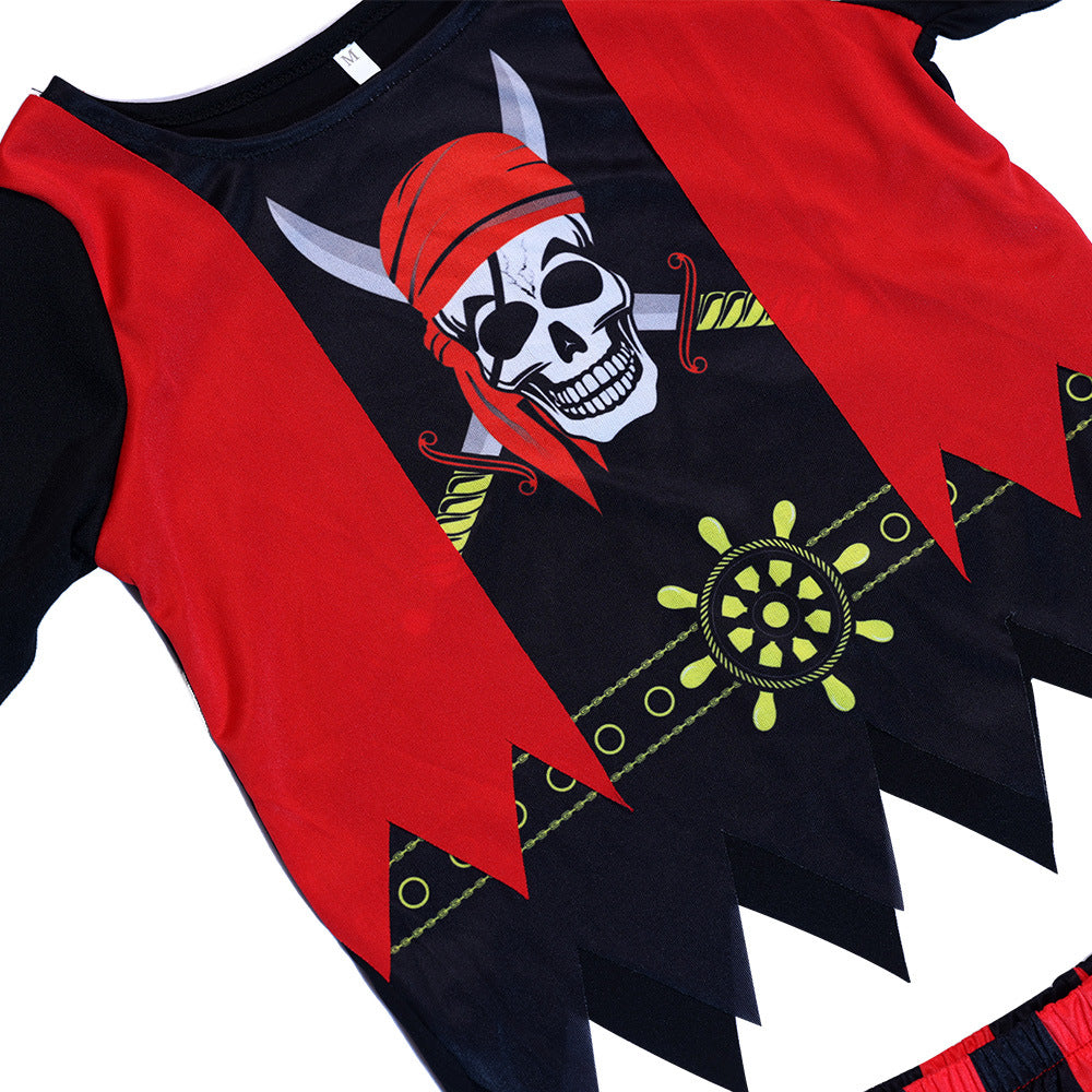 Kids Halloween Pirate Costume With Skull Print For Cosplay