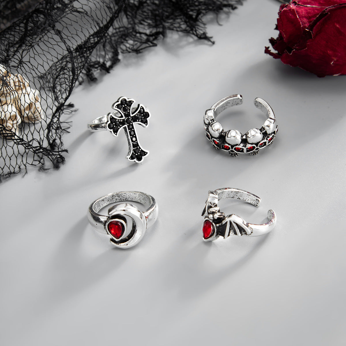 Dark Skull Heart Open Ring Halloween Star Sword Hand Jewelry