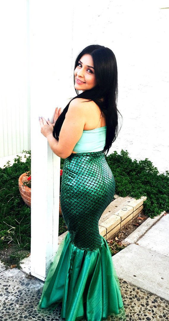 GREEN SEQUINS PATCHWORK BODYCON LONG MERMAID SKIRT