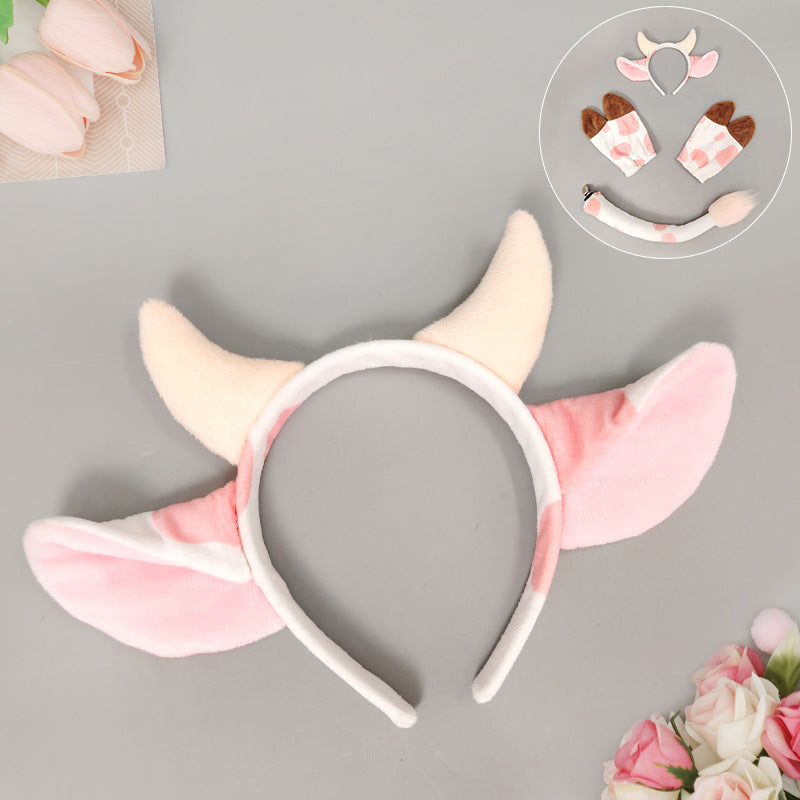 Halloween Cow Headband Ears Tail Costume Set Kids