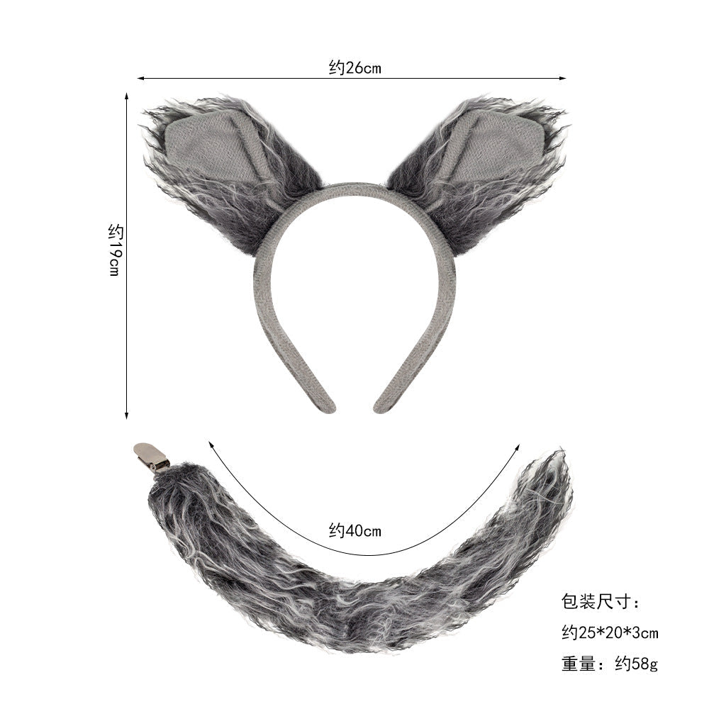 Halloween Animal Ears Headband Grey Wolf Claws Kids Costume