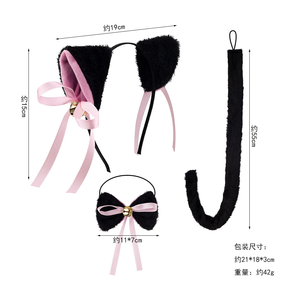 Halloween Black Cat Ears Headband With Bell Costume