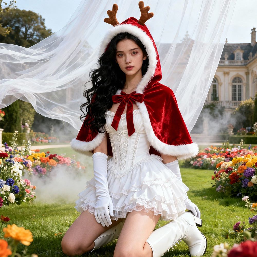 Christmas Cloak With Antlers, Hooded Dress For Women, Party Costume