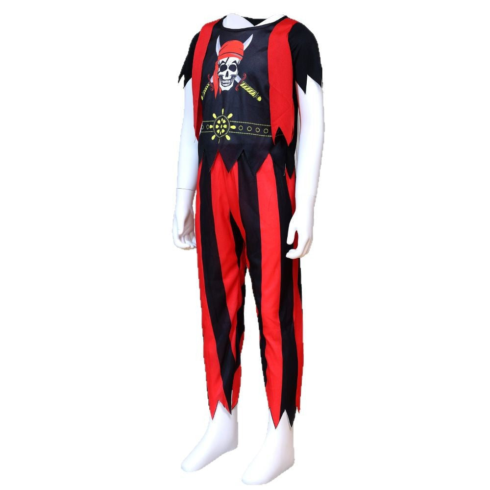 Kids Halloween Pirate Costume With Skull Print For Cosplay