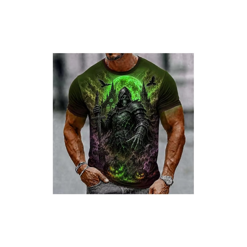 Men's Halloween T-Shirt Graveyard Scarecrow Pumpkin Print