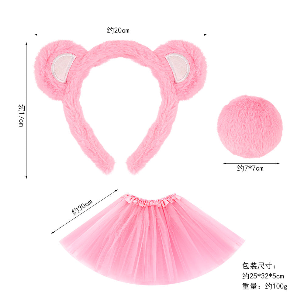 5pcs/Set Halloween Animal Headband Bear Ears Strawberry Bear Plush Nose Set