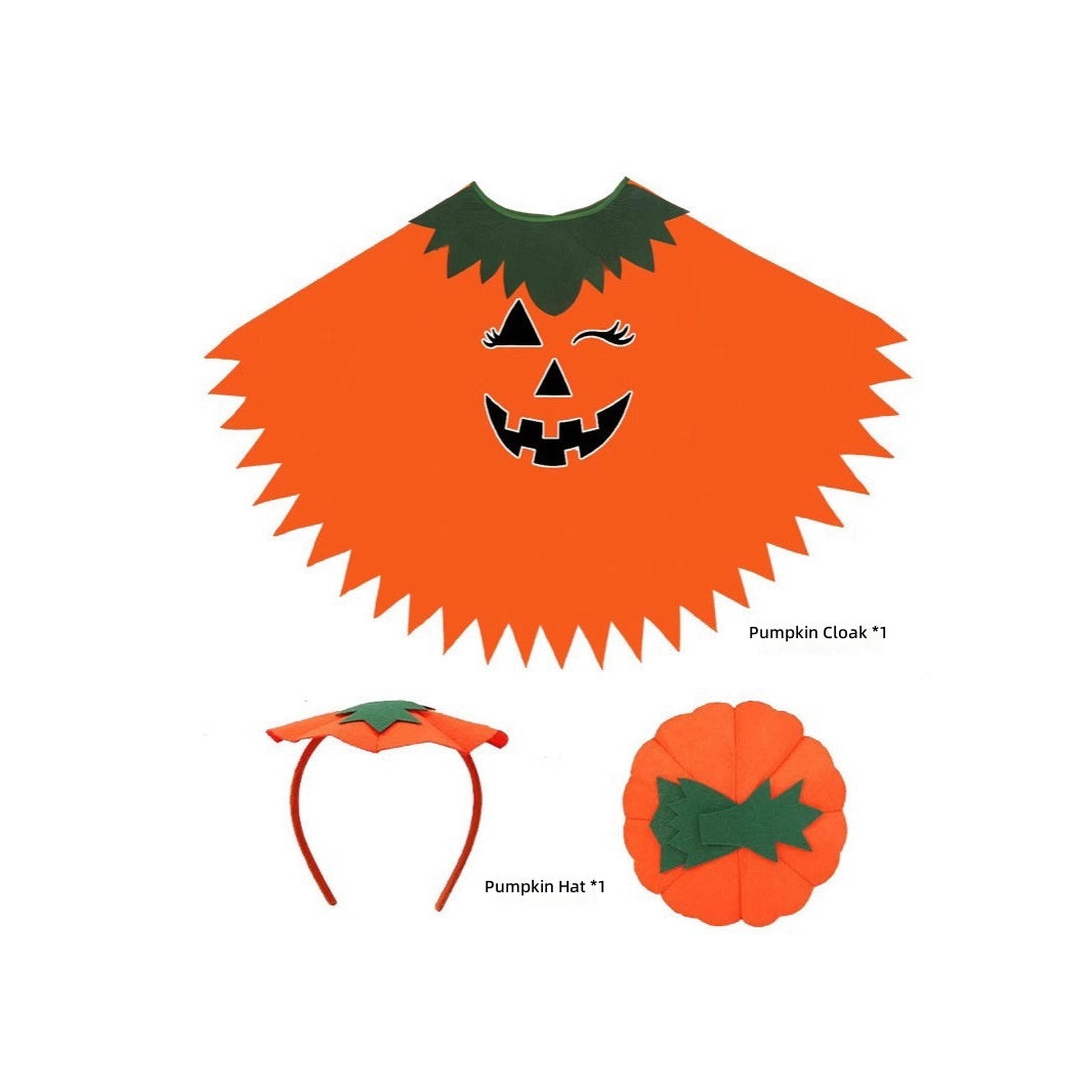 Halloween Glow-In-The-Dark Pumpkin Cape Cloak Hat Headband Set