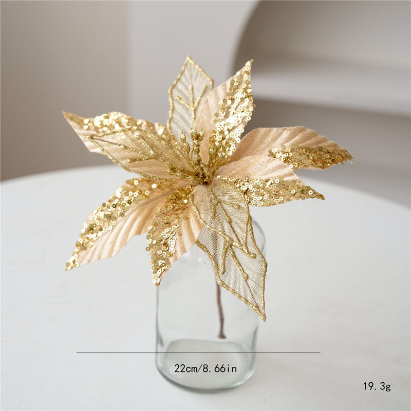22Cm Glitter Mesh Christmas Flower