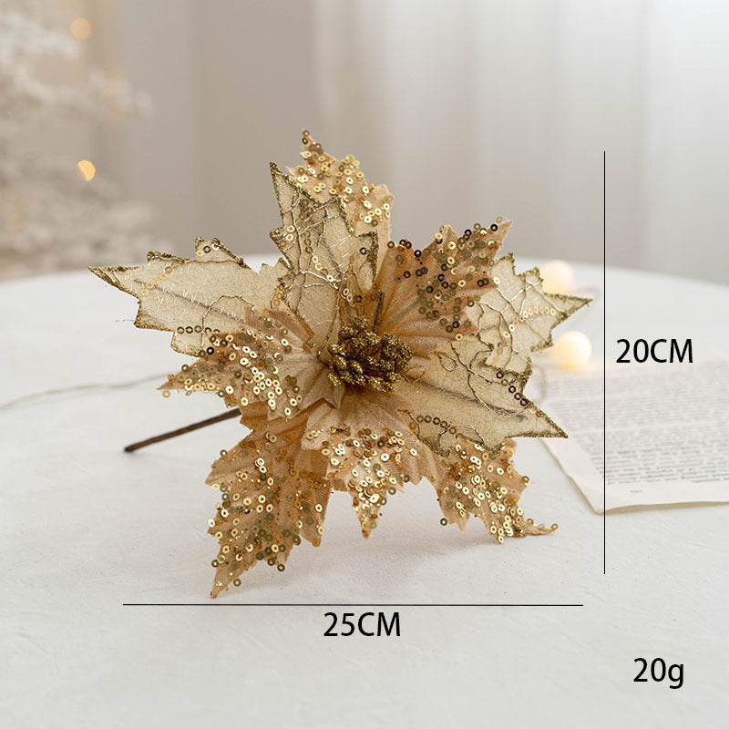 20Cm Glitter Velvet Christmas Flower