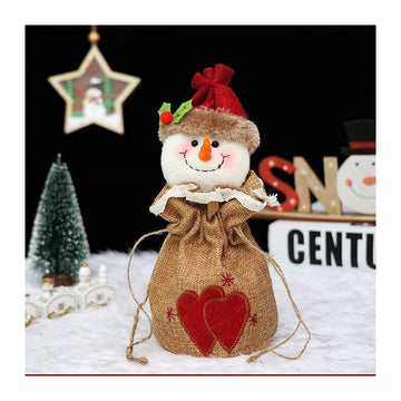 Christmas Burlap Snowman Reindeer Apple Bag