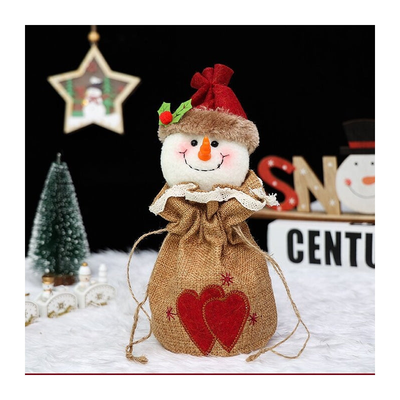Christmas Burlap Snowman Reindeer Apple Bag